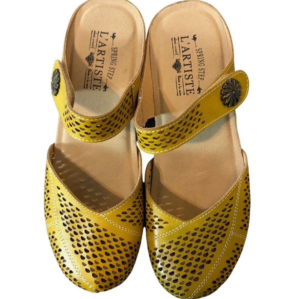 L'Artiste Spring Step Spoorti-Y Chartreuse Leather Mary Jane 38 Artsy Boho 7.5